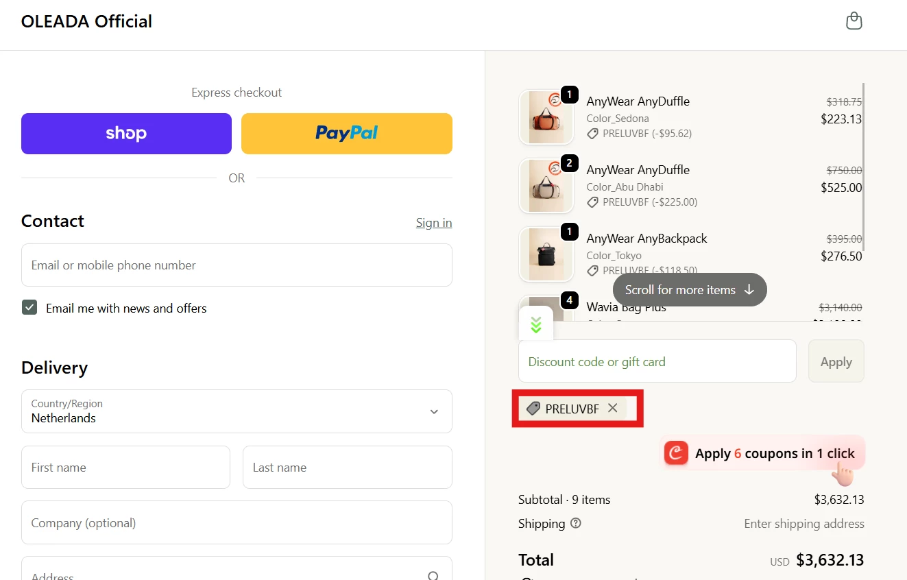 Oleada verified Coupon code PRELUVBF